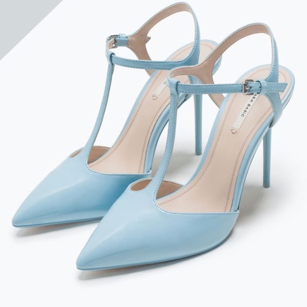 Zara Baby Blue Heels T-Strap 🩵